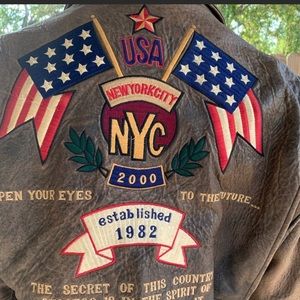 Unisex Cedars Bomber Patch Brown Leather Jacket